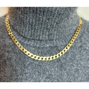 JS Stainless Necklace 5mm Wide Cuban Chain 16” Long Gold Hip Hop
